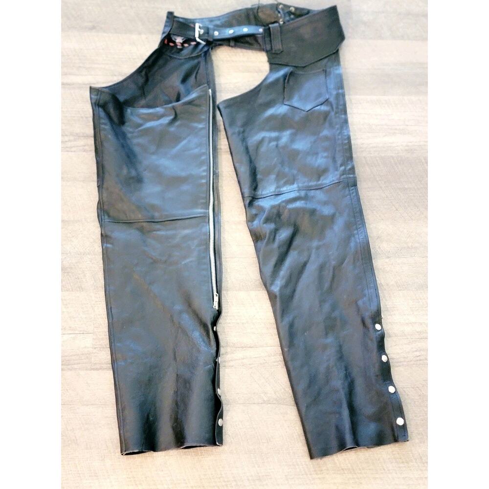 Vintage Interstate Black Leather Riding Chaps - Unisex SZ 4XL 2007
